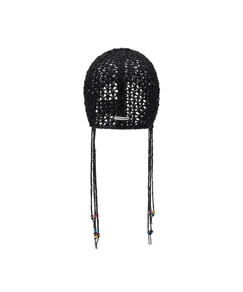 THEVINYLHOUSE Beaded Crochet Beanie (W) Black