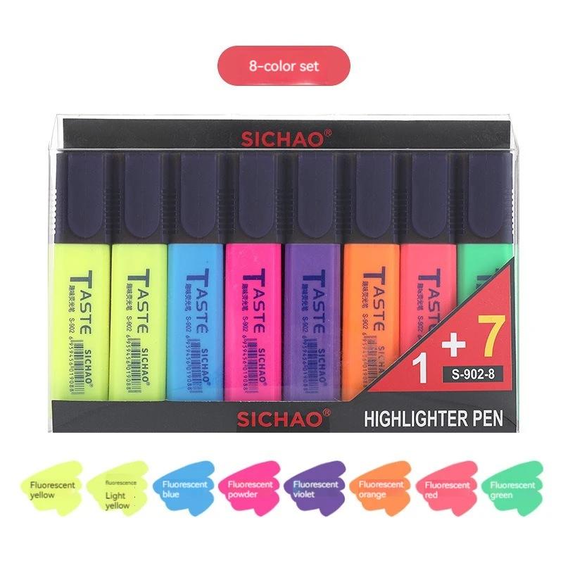 4/8 Pcs/set HighlighterChisel Tip Marker Pen4/6/8 Assorted Pastel Colors for Extra Long Marking Performance Charming Stationery
