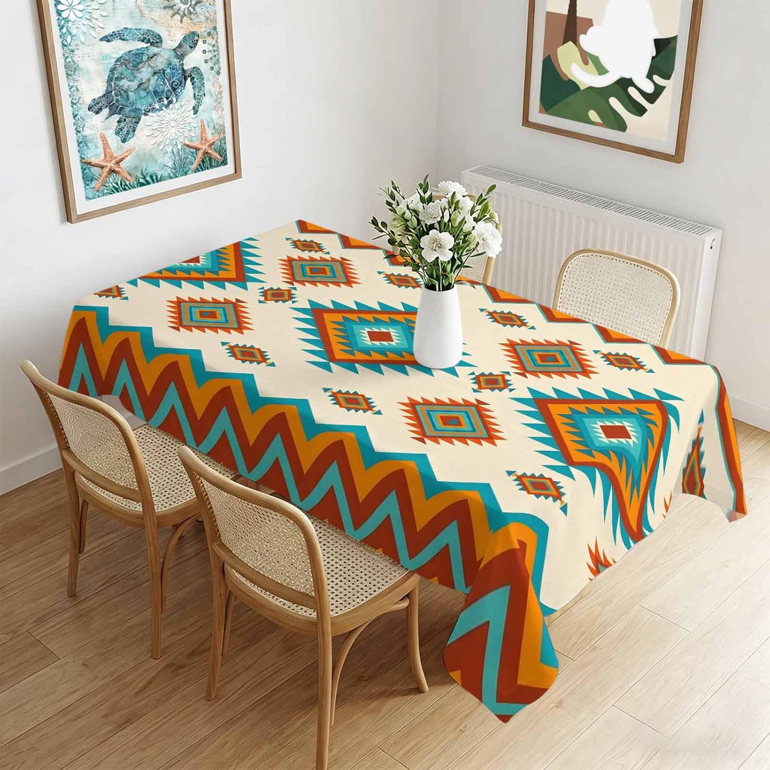 Vintage Geometrische Kunst Waterdichte Rechthoekige Tafelkleed Stammen Visgraat Textuur Gedrukt Tafelkleed voor Keuken Eetkamer Feest 90x140cm