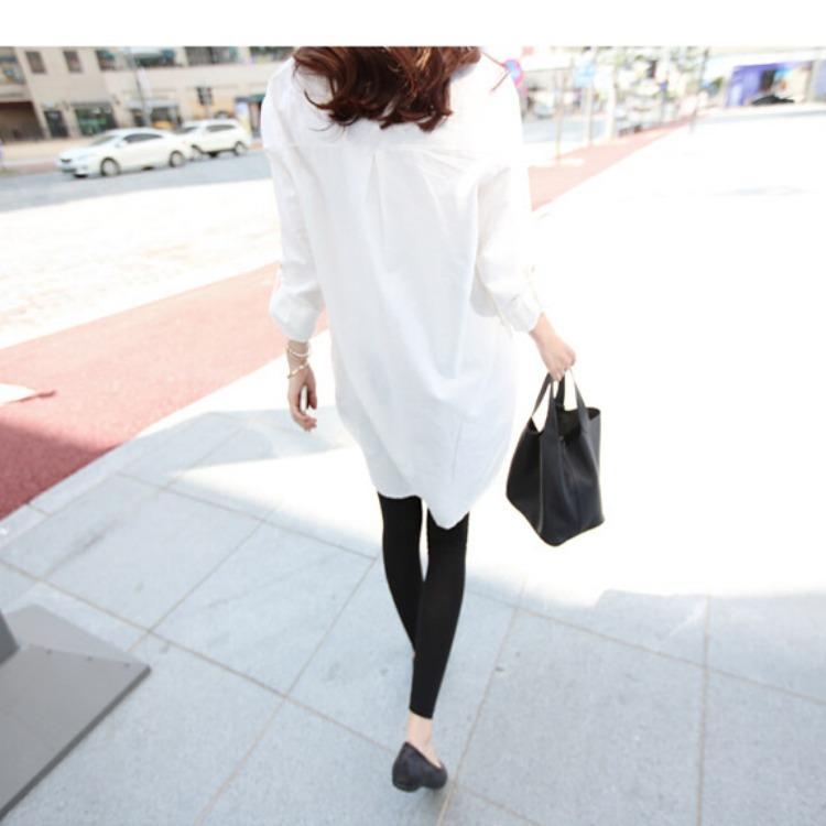 Ladies' Shirt BF Wind Loose Large Size Medium-length Shirt Female Long-sleeved V-neck White Casual Versatile Shirt Temperament Elegant Fashion Top