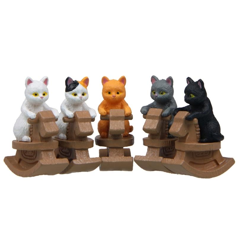 Small Figurines Decoration Car Dashboard Miniature Riding Rocking Horse Cats Ornament Center Console Mounted Cats Decoration