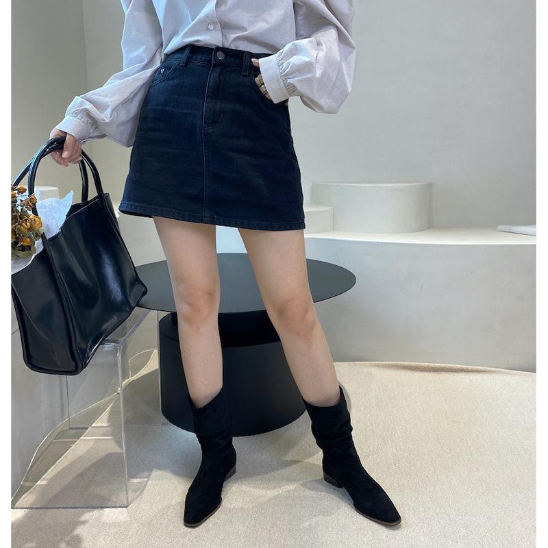 Mid-tube Western Cowboy Stacking Boots Women's Summer Thin Spring and Autumn Single Boots Suede Pointed Short Tube Skinny Leg Knight Short Boots