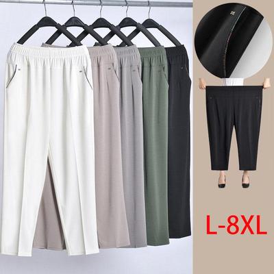 L-8XL de vârstă mijlocie, femei în vârstă, pantaloni drepti pentru mamă, pantaloni de vară pentru femei, pantaloni elastici cu talie înaltă, pantaloni casual, mai mari