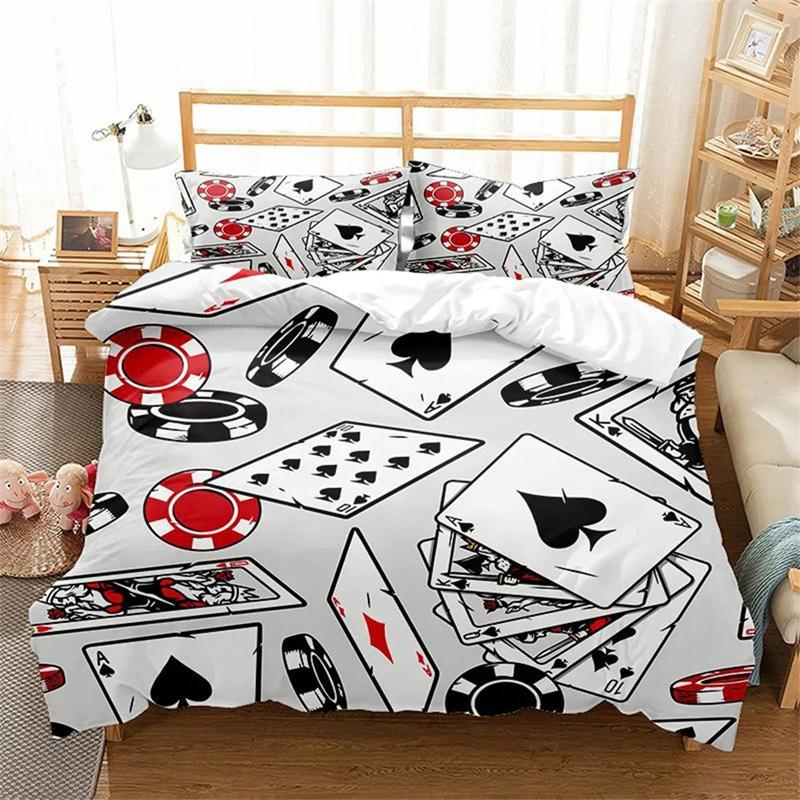 Premium Pokerkaarten Dekbedovertrek Speler Spellen Kaart Tafelspellen Thema Voor Vrouwen Mannen Tieners Voor Slaapkamerdecoraties Dekbedovertrek Queen King 173x218cm 2pcs