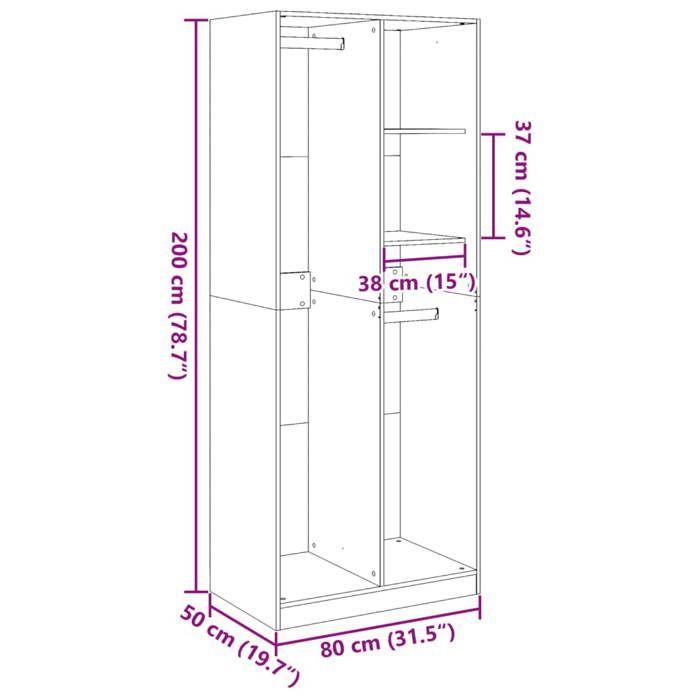 VidaXL Wardrobe Black 80x50x200 Cm Engineered Wood, Storage Cabinet, Wardrobe Organizer, Cabinet, Closet, 3307757