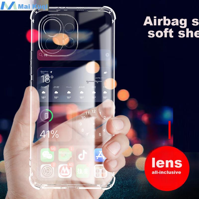 Compatible with Xiaomi 11 Youth Edition, Shockproof Phone Case with Four Corners, Full Protection Airbag Transparent Soft TPU - Clear White