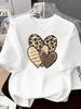 YJLeopard Print Heart Print Womens Round Neck Tshirt Summer Casual Short Sleeved Top Street Fashion Womens Versatile