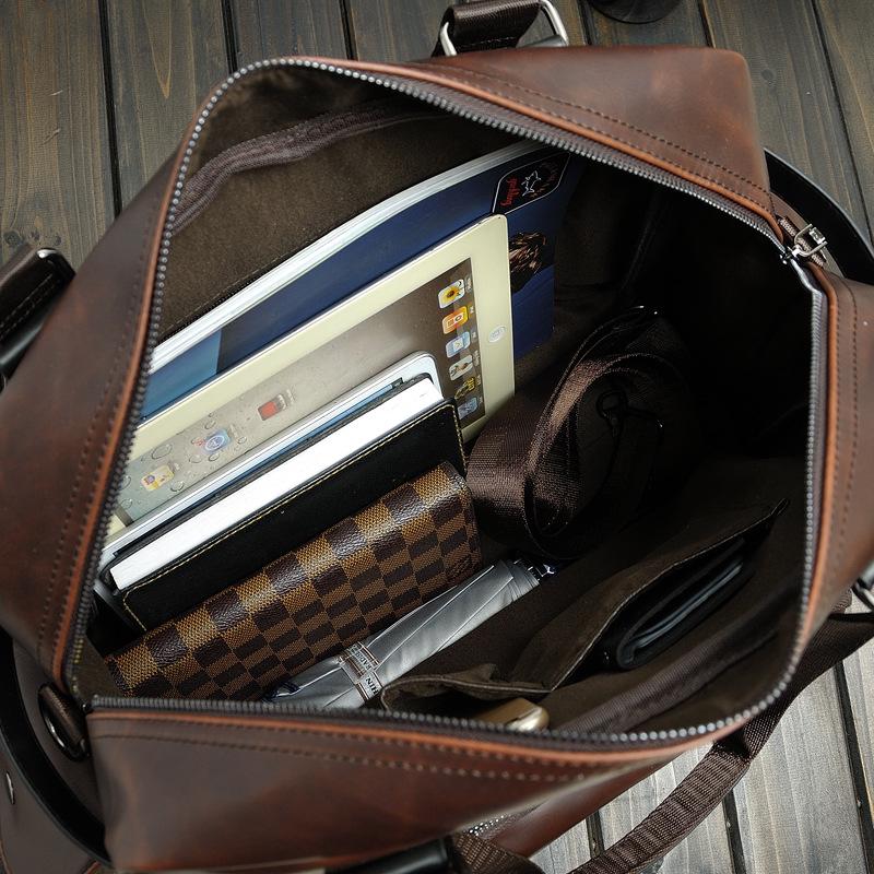 Herren Crazy Horse Leder Koreanische Freizeittasche Schultertasche Messenger Bag Handtasche Große Reisetasche Trendy Herrentasche