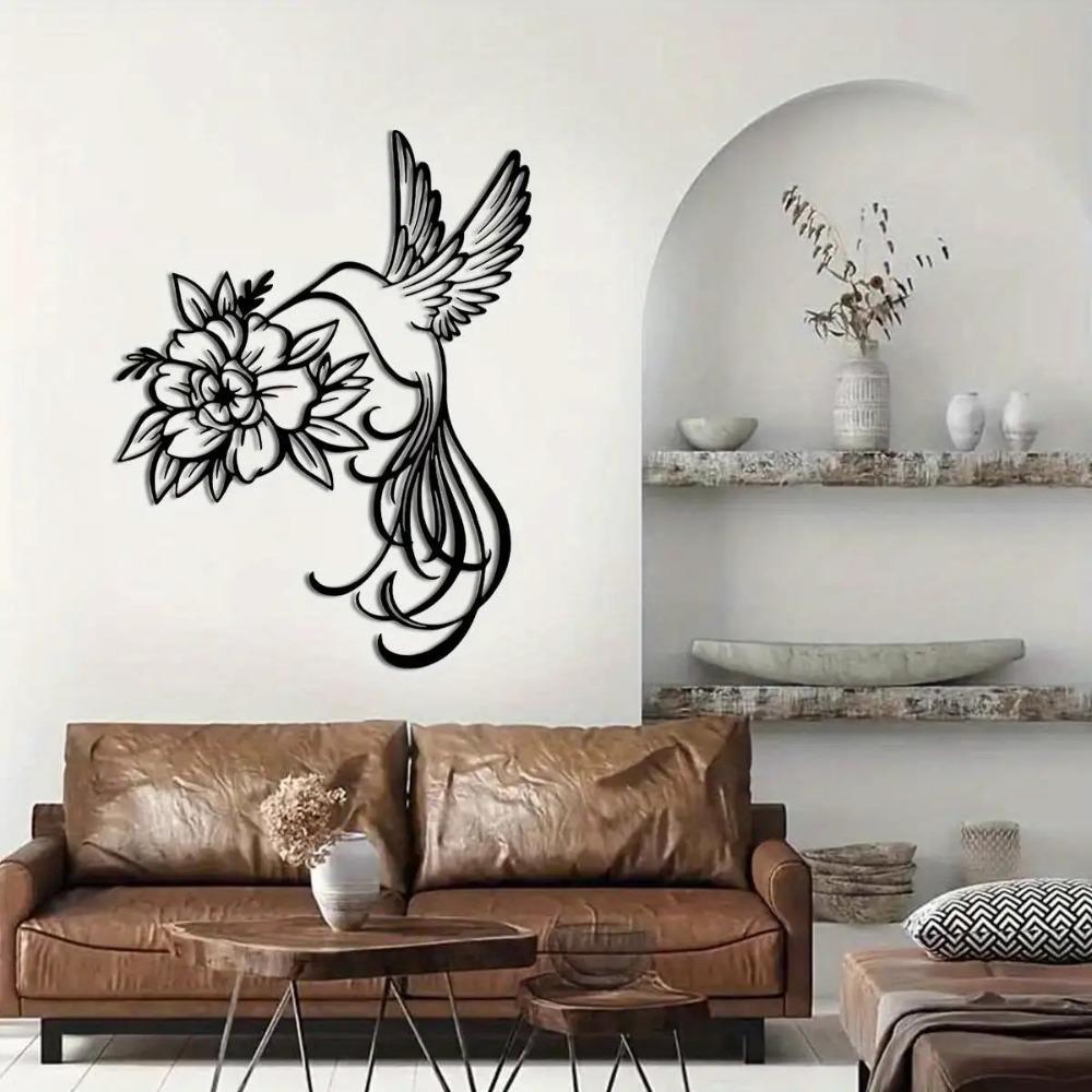 Iron Hummingbird Wall Art, Outdoor Metal Sculpture for Garden Terrace Balcony, Festive Home Decor, No Power Needed