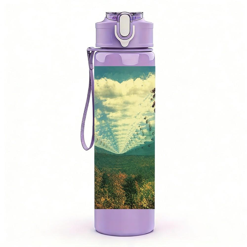 1PC Mountain Landscape 750ml sports water bottle leakproof straw lid outdoor office home