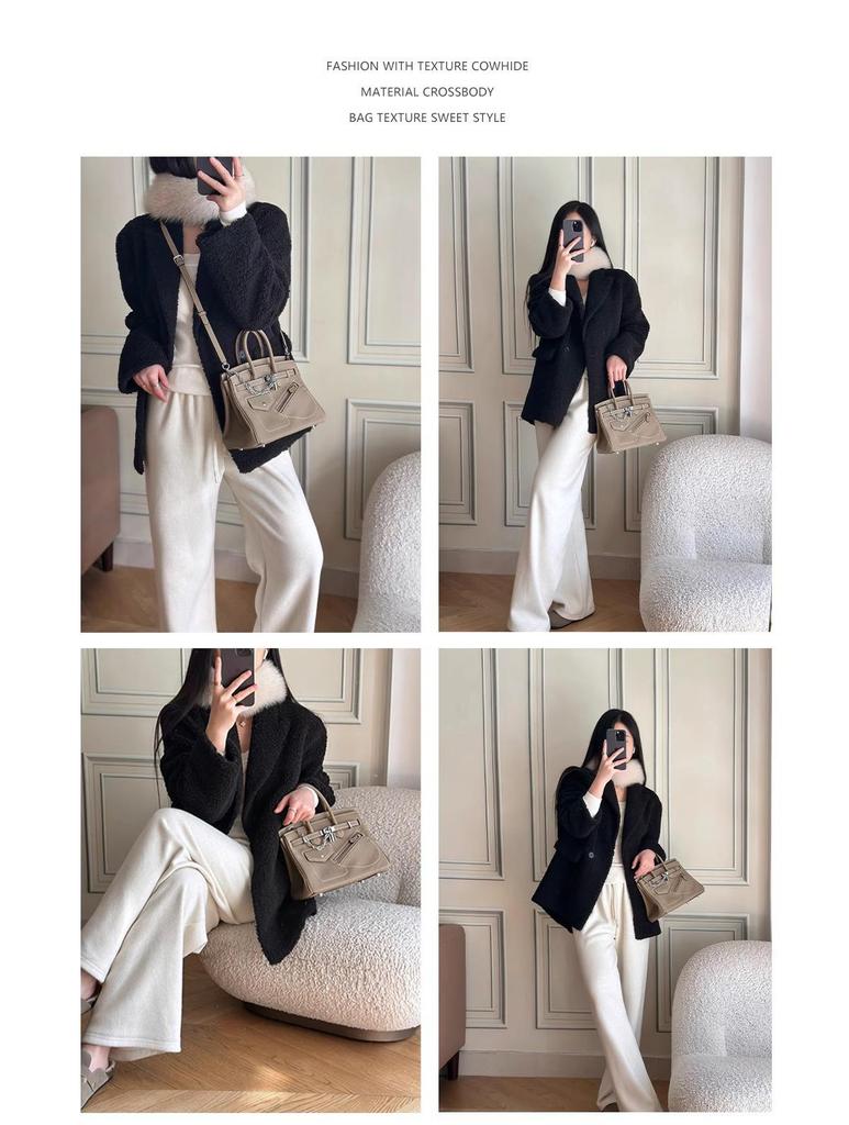 2024 m. retro stiliaus natūralios odos motociklo rankinė moterims – geometrinis raštas su grandinėlės detalėmis