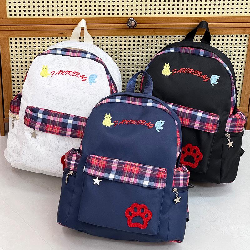 Schoolbag backpack Korean version large capacity schoolbag female campus backpack classic student backpack plaid junior high school student schoolbag