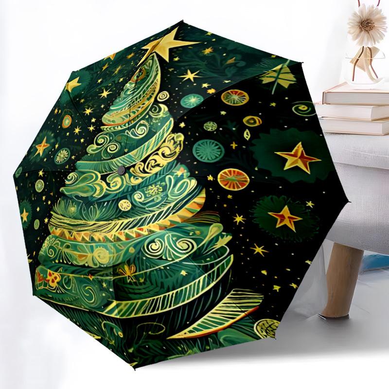 1pc Christmas Tree Decorations Automatic Folding Umbrella - Design, Durable Iron Frame for Travel, Outdoor, Beach Fashion Accessory A0920030