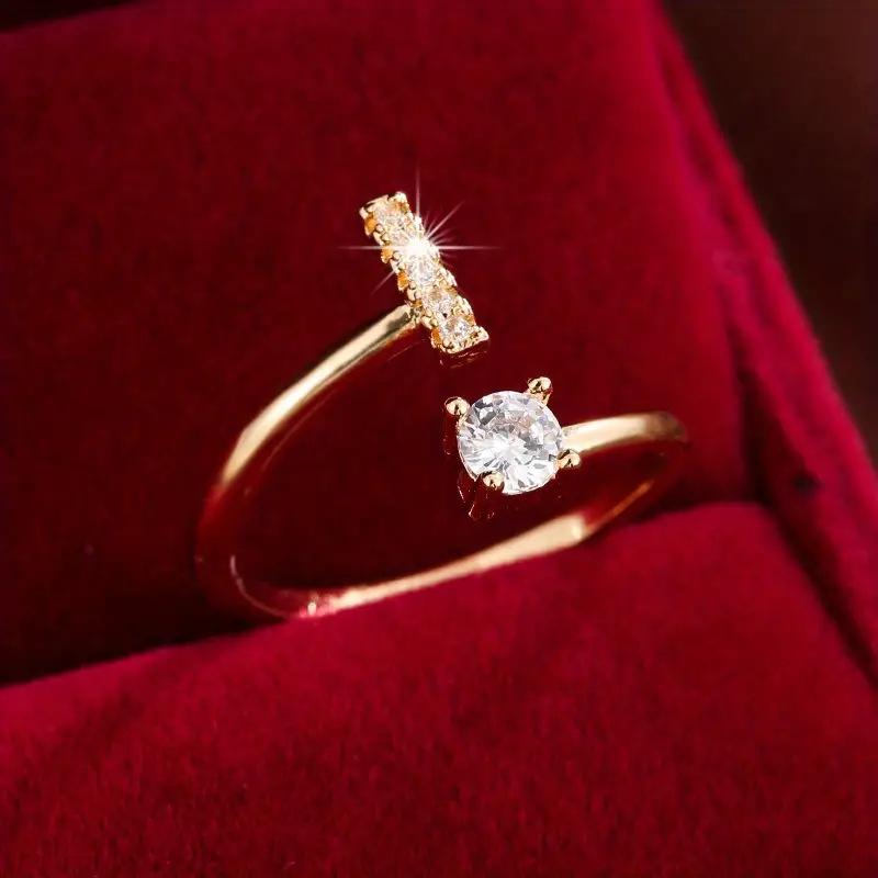 26 English Letter Micro-set Zircon Fashion Women's Ring, Copper-plated 14K Open Plain Ring