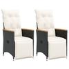VidaXL Garden Reclining Chairs Set of 2 and Cushions Black Rattan, Reclining Garden Armchair, Reclining Armchair of 365671