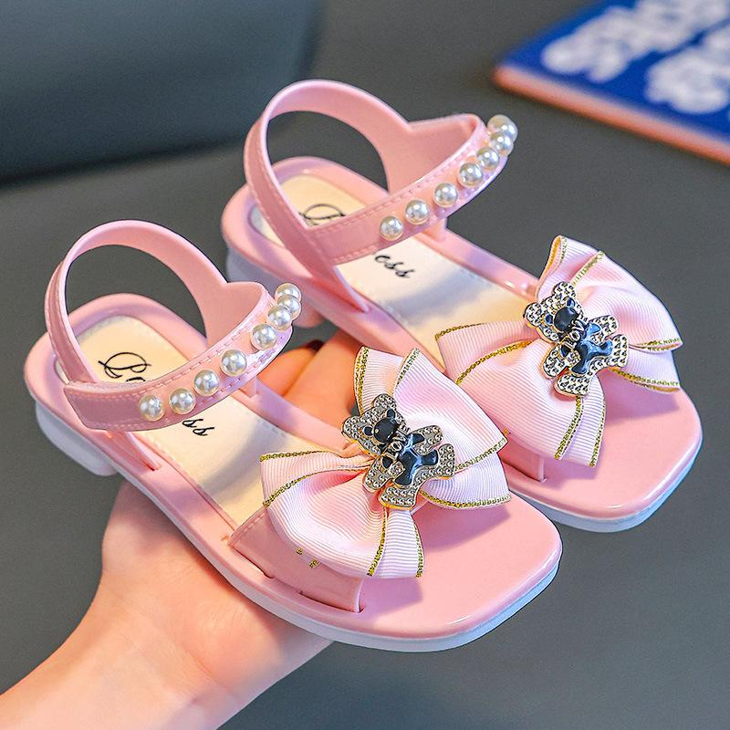 Girls  shoes, children s princess sandals, new summer hot-selling soft-soled bow sandals for girls and toddlers 26Inner Length17cm розовый