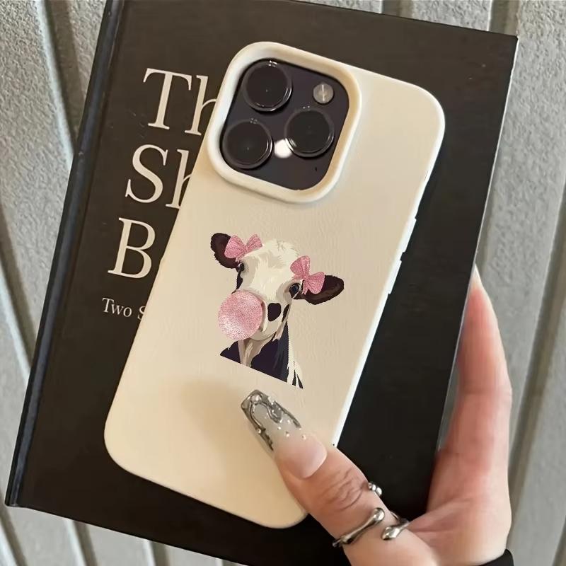 

Sweet Decorative Cow Pattern Phone Case For iPhone 17 Pro Max 16 Plus 15 Pro 14 13 12 11 XR 17Air Lychee Textur Soft Cover iPhone 12