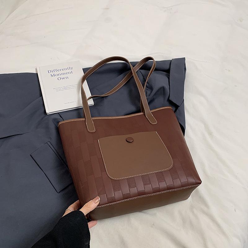 Splicing Large-Capacity Commuter Handbag, Winter Versatile Work High-Value Shoulder Tote Bag
