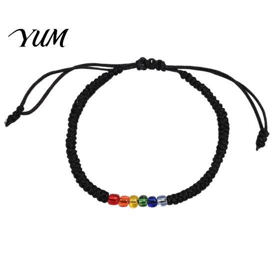 Versatile Commuting Accessory Rainbow Beads Bracelet for Men Women, Handmade Boho Stackable Cord Braided String Bracelet, Adjustable Woven Rope