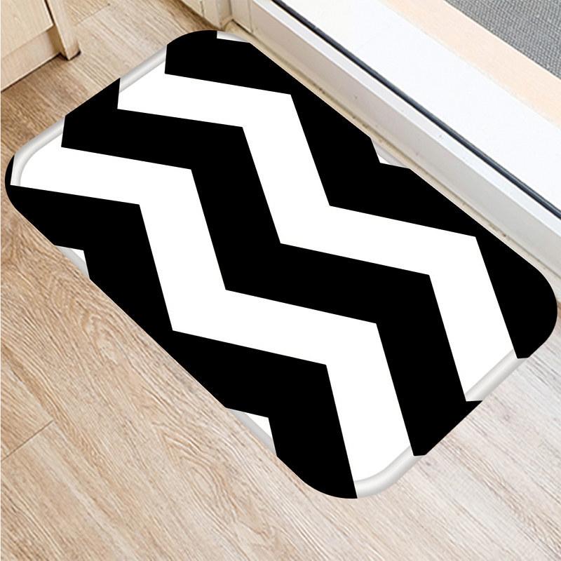 Non-slip Bathroom Door Mat Oil-proof Kitchen Rug Bedroom Living Room Black and White Geometric Print Door Mat