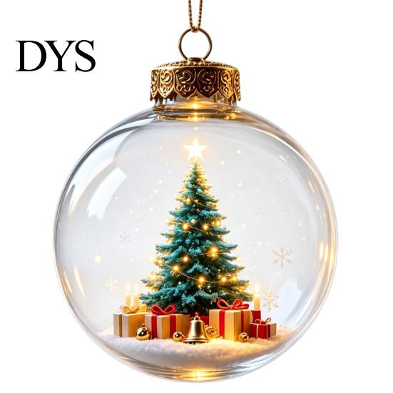 Christmas Party Hanging Trinkets 3D Faux Crystal Ball Ornaments with Warm LED Holiday Character Figurines Lights, Luminous Tree Pendant for Home Decor