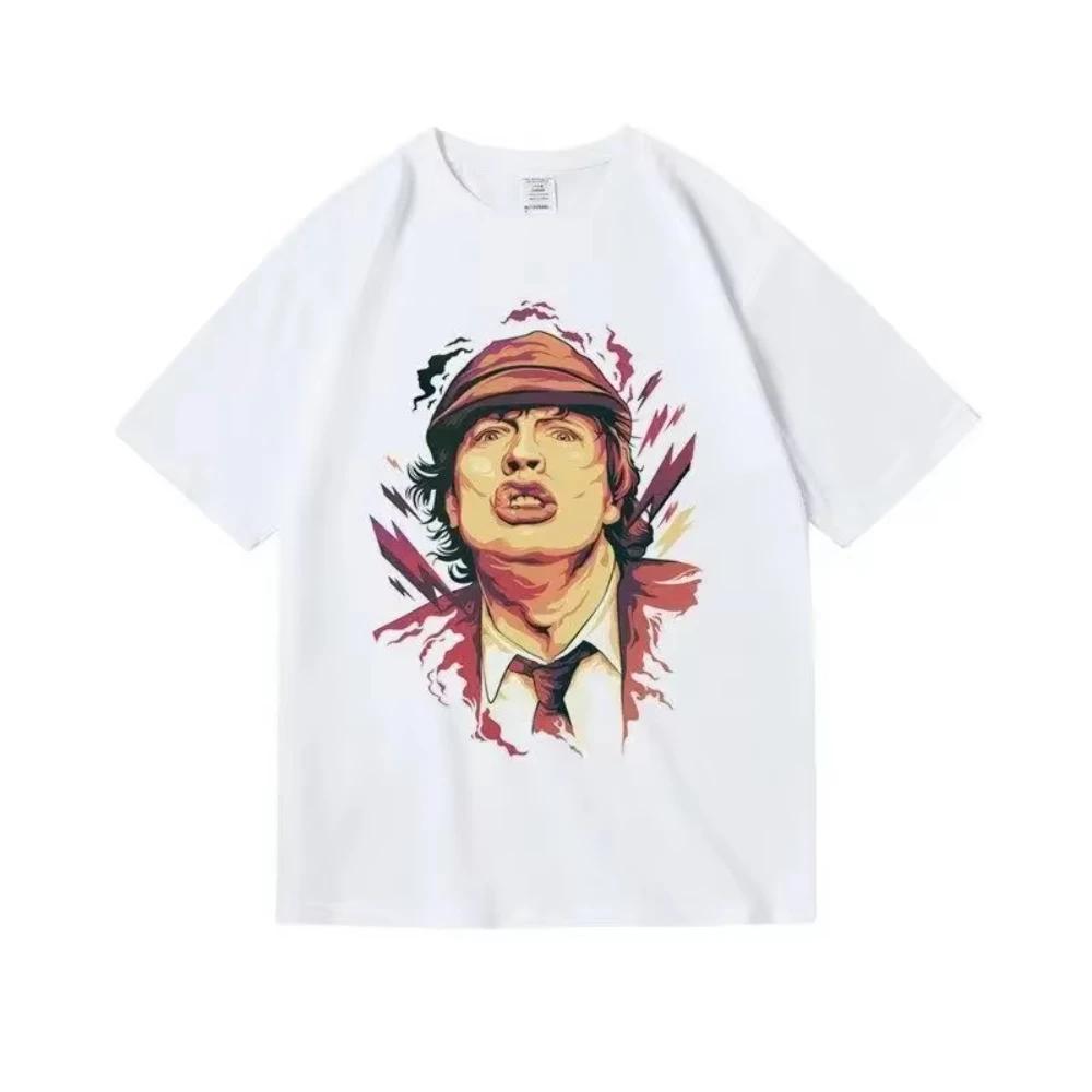 New ACdc Rock Band Cotton Printed Singer Women Men T-shirt High Quality Round Neck Breathable Y2K Short Sleeve 2025 Fan Top