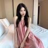 Pink Women's Halter Neck Suspender Long Skirt - Summer Beach Vacation Dress