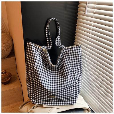 Plaid Canvas Bag Lazy Style New Large-capacity Bag Female Leisure College Student Tote Bag