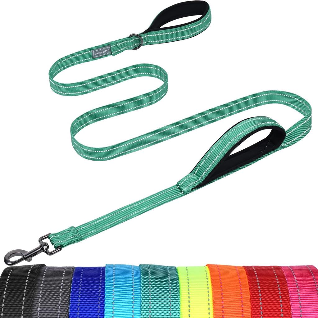 VIVAGLORY Twingrip Dog Leash, Double Handle Dog Leash for Training & Walking with Traffic Handle & 2 Loop, Traffic Control Reflective Heavy Duty for