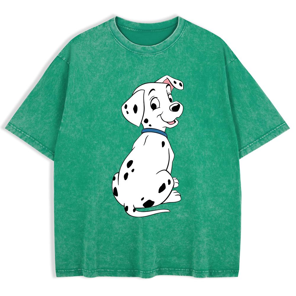 Dalmatian Puppy Printing Washed T-Shirts Mens Cotton Oversized T Shirt Summer Street Short Sleeve Tops O-Neck Clothes