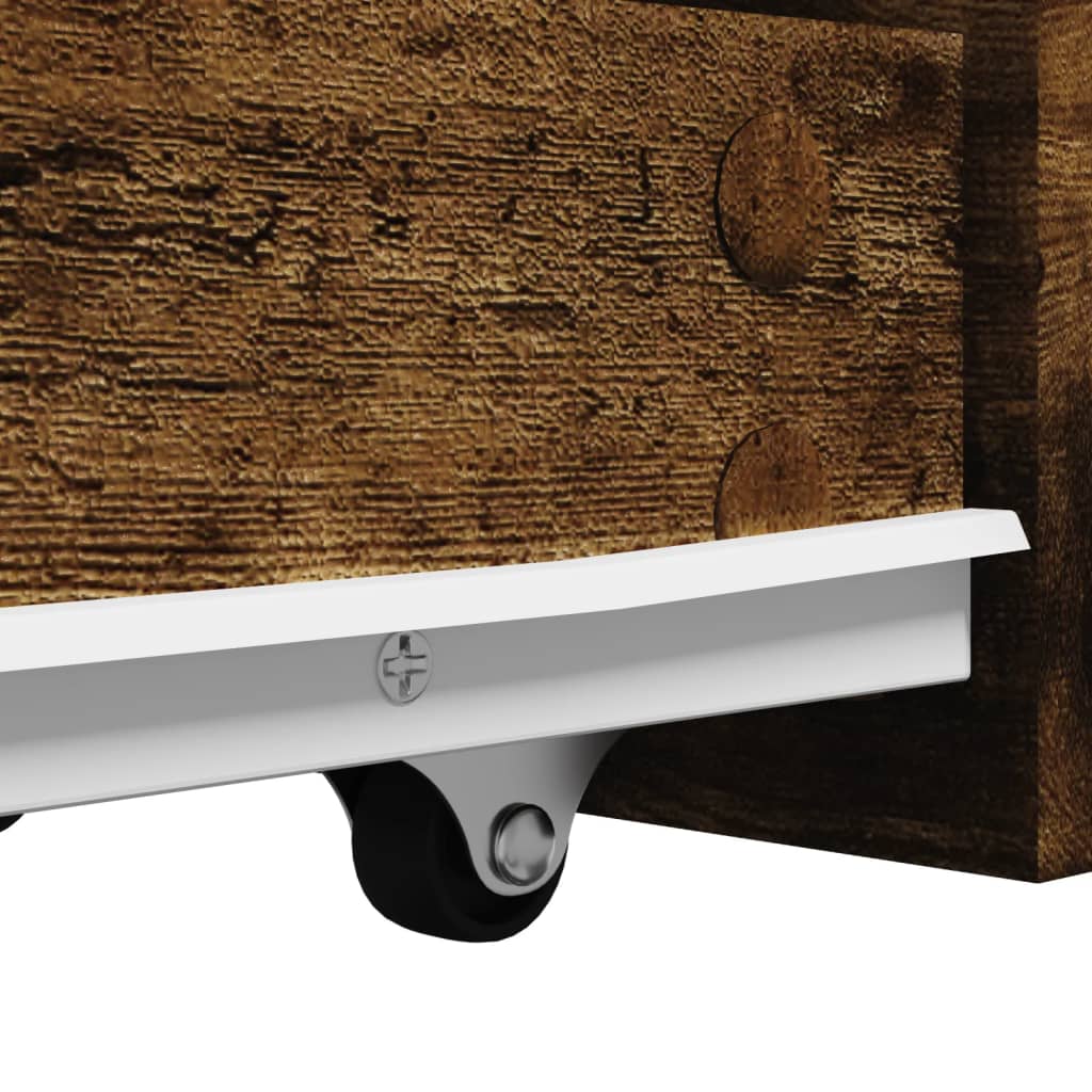 Narrow Bathroom Cabinet with Casters Smoked Oak Wood Based Material