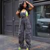 Women's Loose Denim Halter Onesie Cross-Border Spring Street Fashion Multi-Pocket Overalls Attractive Stylish One-Piece Suit