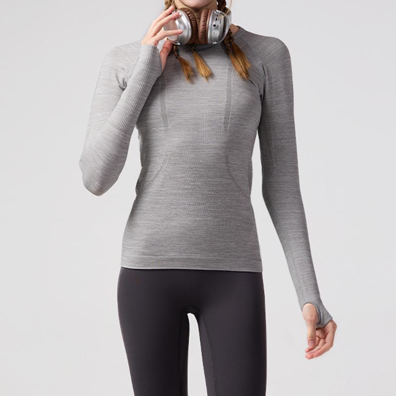 Lulu Women's Seamless Slim Fit Long Sleeve Yoga Top - Breathable, Quick-Drying Sportswear for Autumn & Winter Fitness.