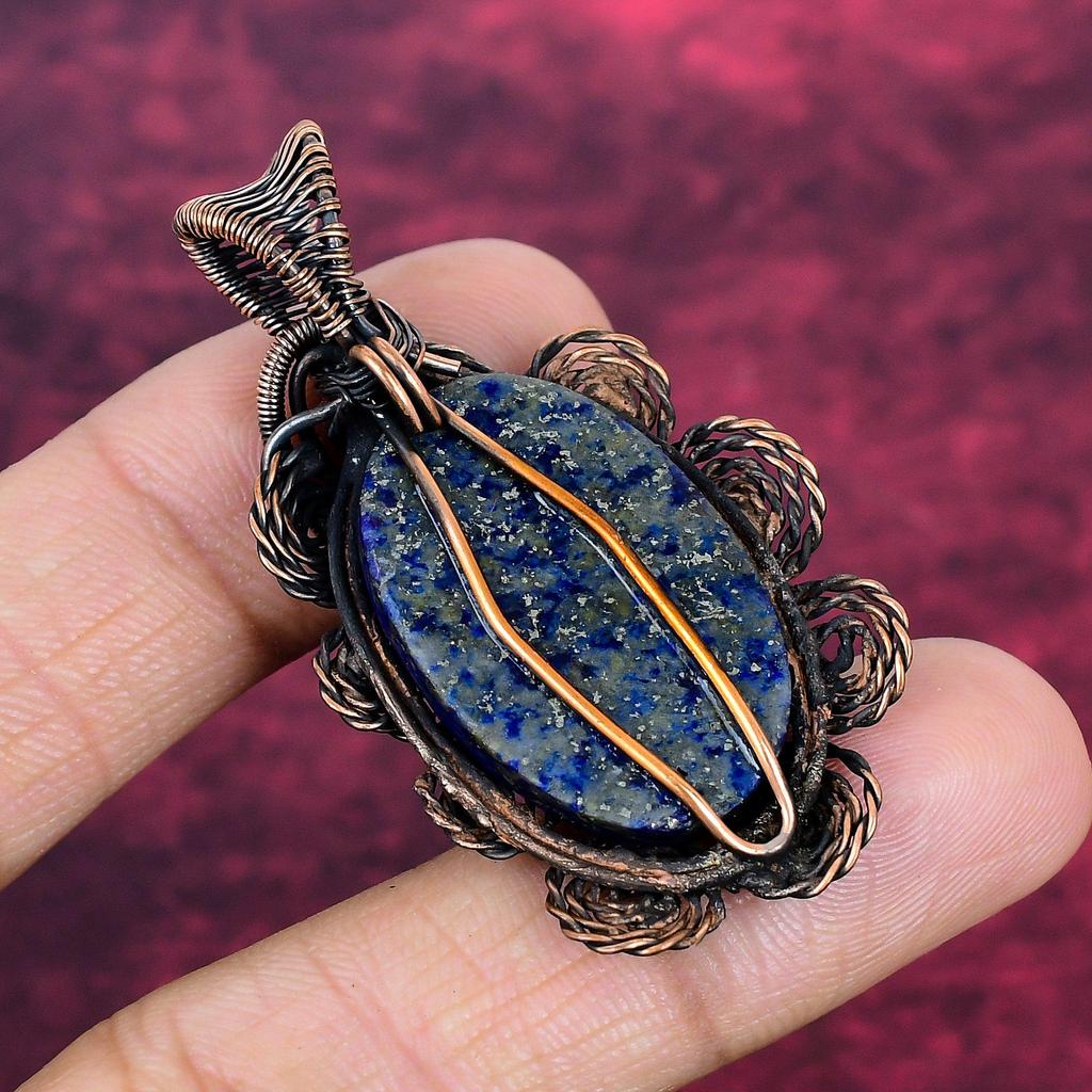 Lapis Lazuli Pendant Flower Jewelry Copper Wire Wrapped Pendant Gifts For Her