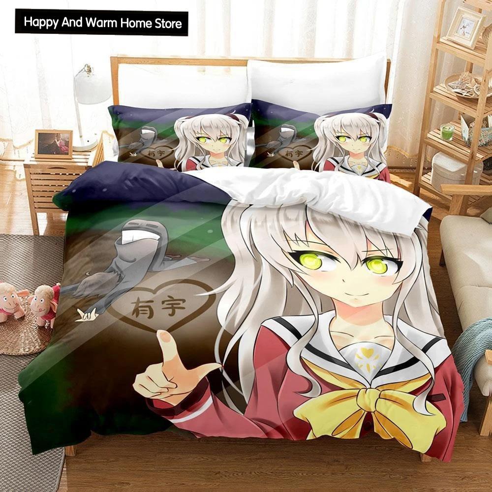 New 3D Print Anime Kawaii Girls Charlotte Bedding Set Single Twin Full Queen King Size Bed Set Adult Boy Bedroom Duvetcover Sets