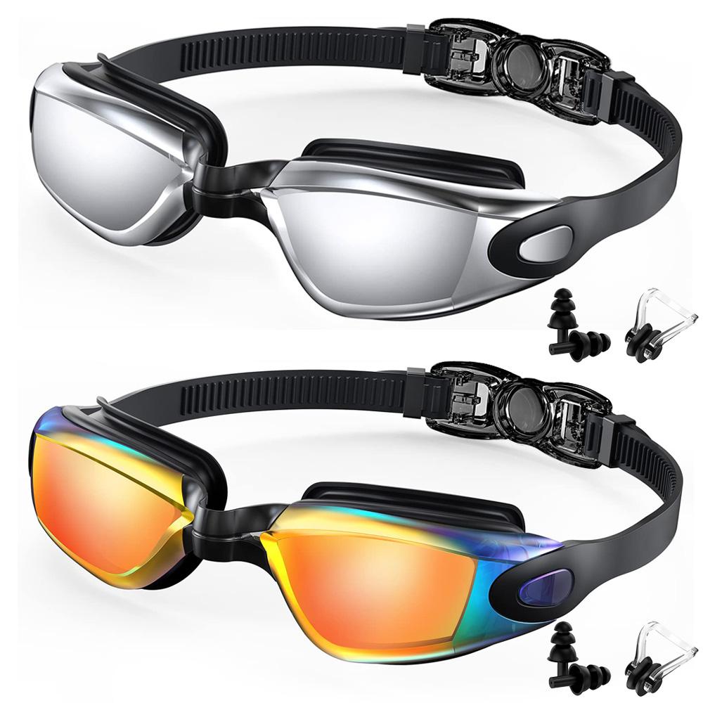 2 Pack Swimming Goggles Anti-Fog UV Protection Adjustable Swimming Glasses Professional Waterproof Swim Eyewear For Adult Youth