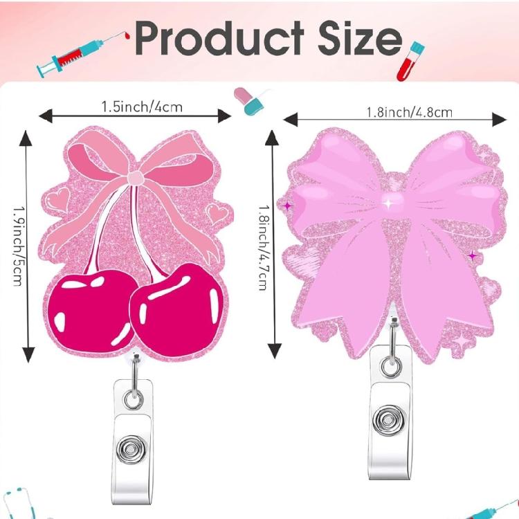 2 Pcs Acrylic Carabiner Holder Bows Badge Reels ID Badge Holder Retractable Keyring Name Card Holder for Office School