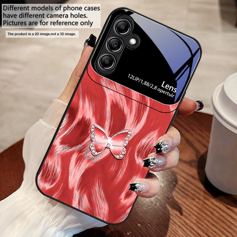 Rosa Diamant Schmetterling Für Samsung A73 72 71 A70 56 55 54 A53 52 51 50 42 A35 A34 33 32 31 26 25 24 23 22 30 Glas Handyhülle