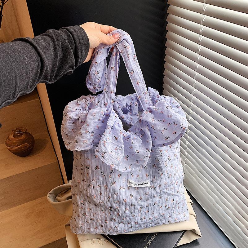 2025 spring and summer new mesh shoulder bag fairy wind lotus leaf edge handbag female vacation sewn chiffon tote bag