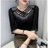 Summer New Women Mesh Tees Tops Fashion Sexy Cross Hollow Out Hot Diamond Half Sleeved Bottoming Shirt Elasticity T-Shirt