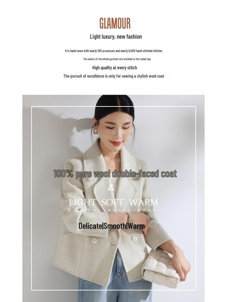 Cappotto di Lana Double-Face Stile Coreano 2025 per Donna - Versatile Lunghezza Corta, Moda Autunno & Inverno, Vestibilità Larga, Taglia Petite
