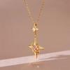 Original Four Pointed Star Crystal Pendant Necklace for Women Charm Gold Color Stainless Steel Cross Collar Jewelry Colorfast