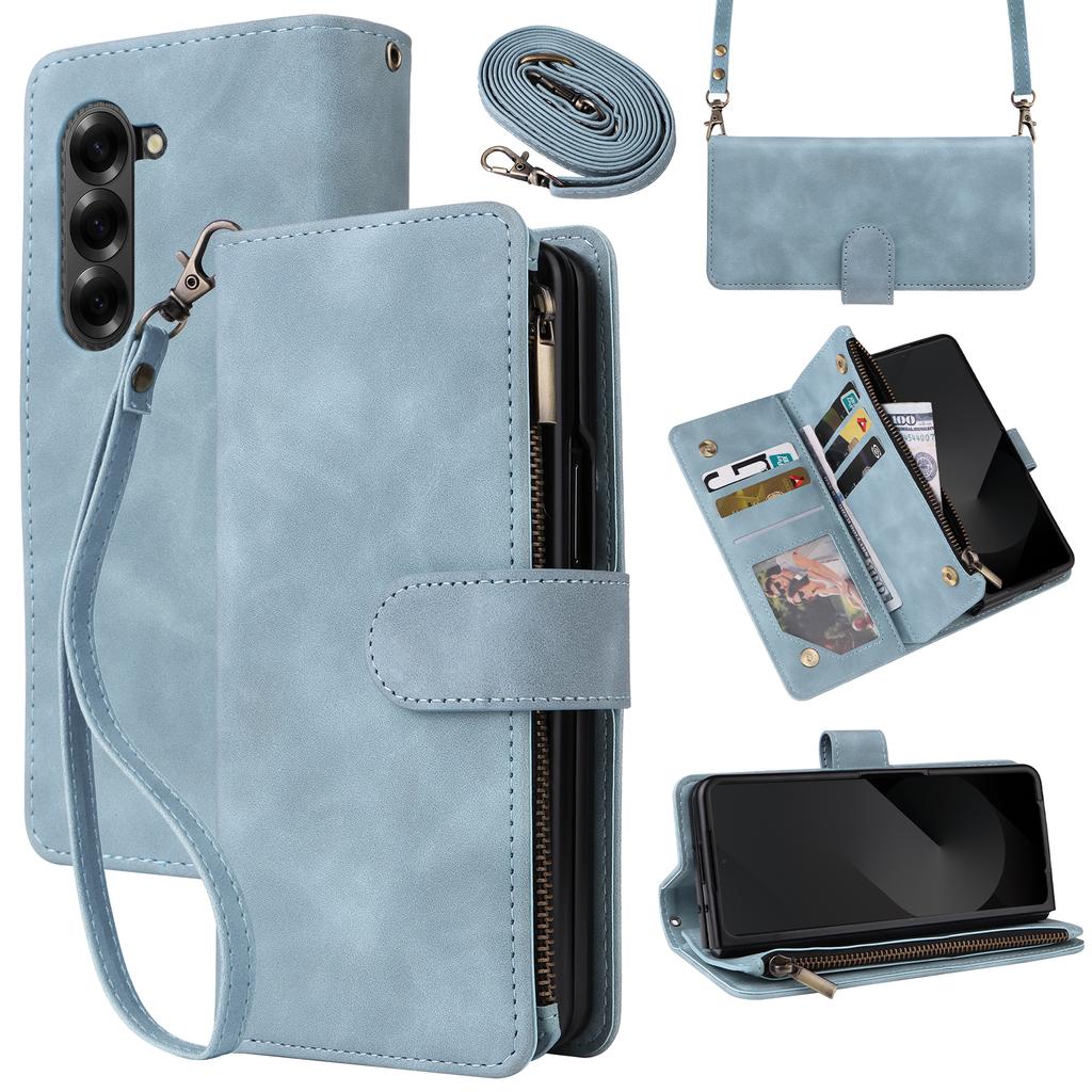 Premium Leather Business Phone Case For Samsung Galaxy Z Fold 7 Zipper Wallet Card Slots Magnetic Flip Cover For Z Fold 6 5 4 3