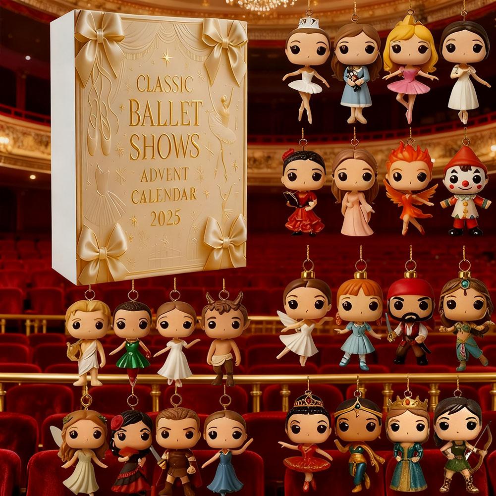 Klasická baletní představení Adventní kalendář, Elegantní balerína Vánoční odpočítávací kalendář pro milovníky baletu, tanečníky, 24 mini sběratelských ozdob tanečníků
