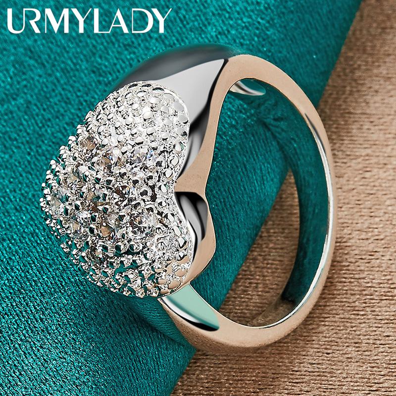 

URMYLADY 925 Стерлинговое Серебро Сердце Циркон 7-10 Кольцо Для Женщин Мода Свадебная Вечеринка Шарм Ювелирные Изделия 10
