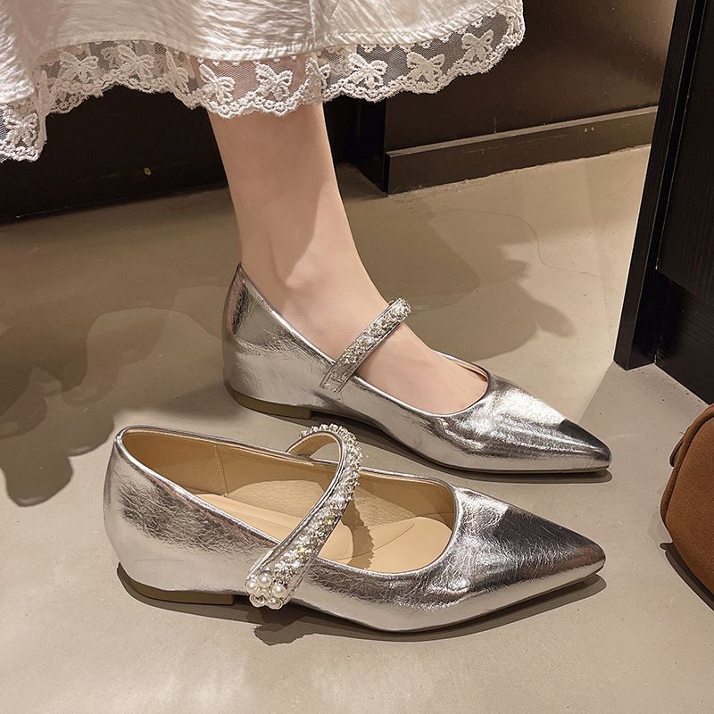 Fashion Sexy Pointed Toe Rhinestones Women Mary Janes Luxury Designer Low Heel All Match Casual Single Shoes Fashion Lady Pumps