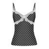 Women's Lace Patchwork Bow Polka Dot Halter Spice Girl Color Contrast Sexy V Neck Waist Vest Top