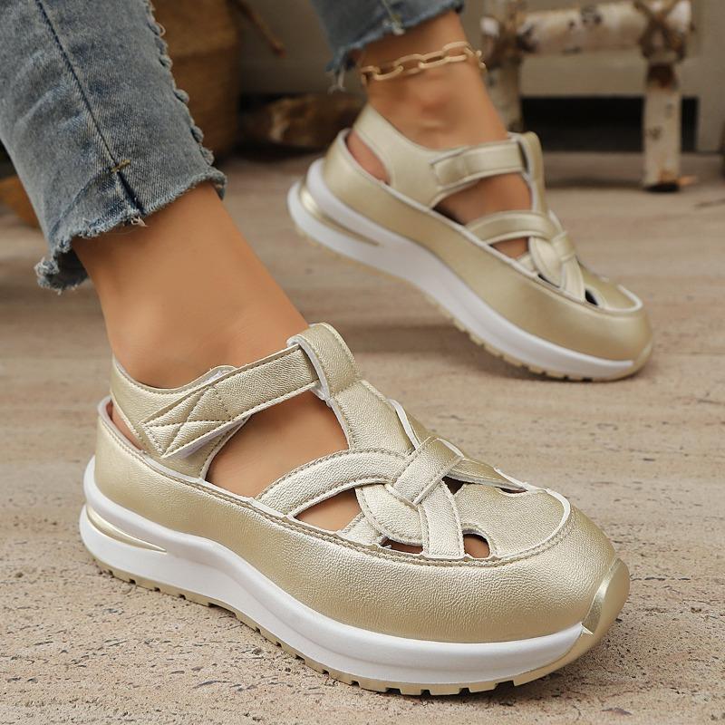 2025 Women's Sandals Leather Shoes Closed Toe Breathable Clogs with Heel Suit Female Beige Large Size Summer Low-heeled Sports