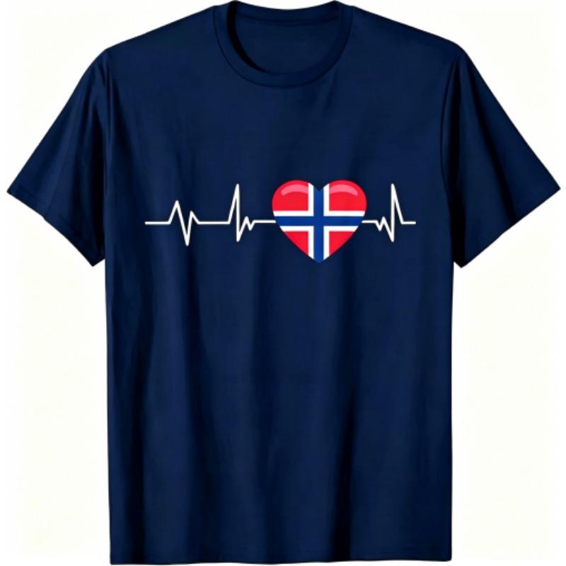 I Love Norway Pattern Print Men's T-shirt Summer Men's and Women's Casual Fashion Tops Men's Short Sleeve T-shirt Oversize Clothing
