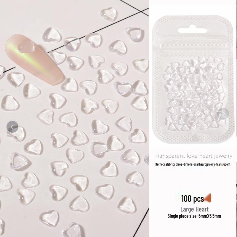 

Нейл-арт 3D украшения из смолы в форме сердца - Прозрачные с плоским дном и румяными акцентами для салонов.